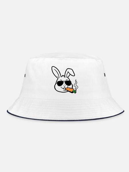 Hase Brille Karotte Comic - Bucket Hat - Weiß/Navy - Vorne