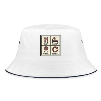 Eat Sleep Grill Start Again Barbecue - Bucket Hat - white/navy - Front