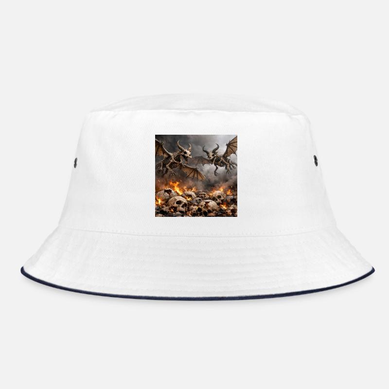 Skeleton Dragons in Flames - Bucket Hat - white/navy