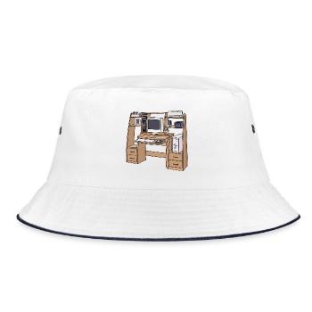 Retro Computer Desk Setup 90s 2000s Nostalgic - Bucket Hat - white/navy - Front