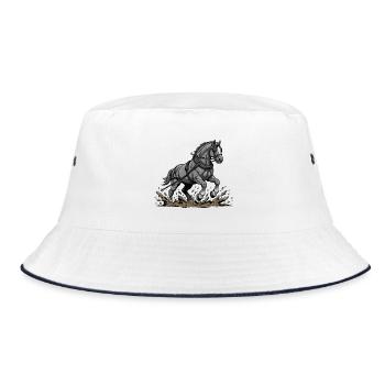 Vintage Horsework Harnessed Draft Horse - Bucket Hat - white/navy - Front