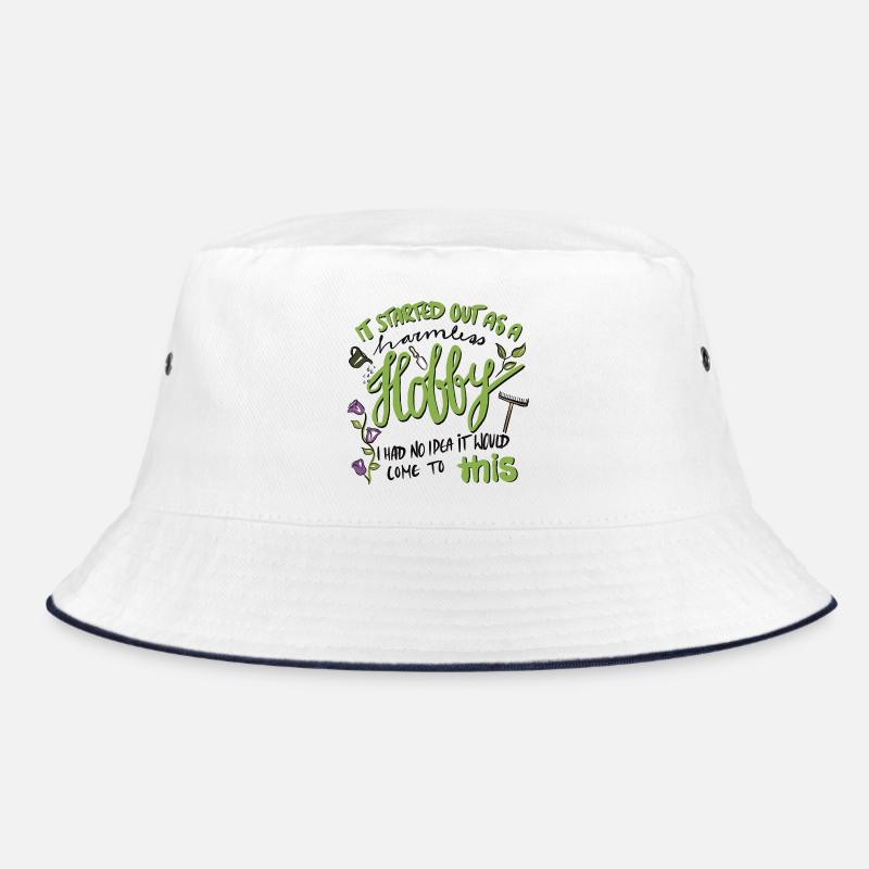 Gartenhobby mit Leidenschaft - handgezeichnet - Bucket Hat - Weiß/Navy