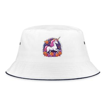 Bright unicorn surrounded by cosmos flowers - Bucket Hat - white/navy - Front