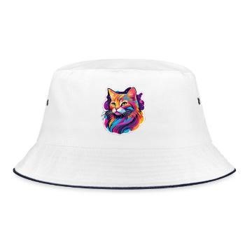 Rainbow Bright Cat - Bucket Hat - white/navy - Front