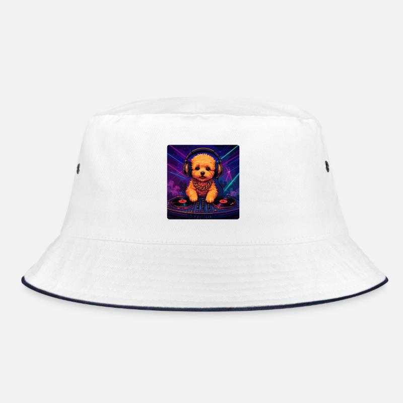 Maltipoo DJ: Süßer Hund mit Kopfhörern & Neon Bucket Hat