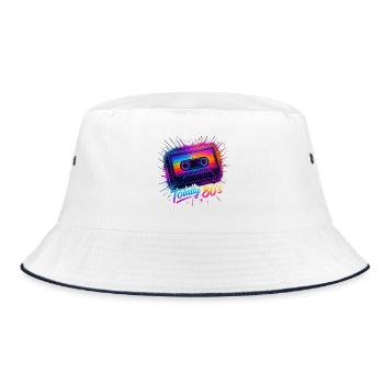 Style 80s Retro Party Outfit 80s - Bucket Hat - white/navy - Front