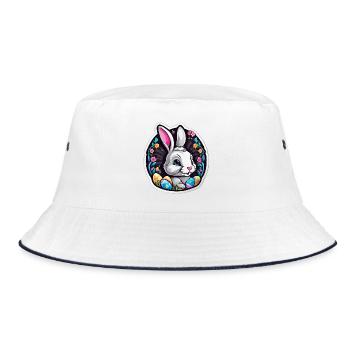 Spring rabbit and colorful eggs - Bucket Hat - white/navy - Front
