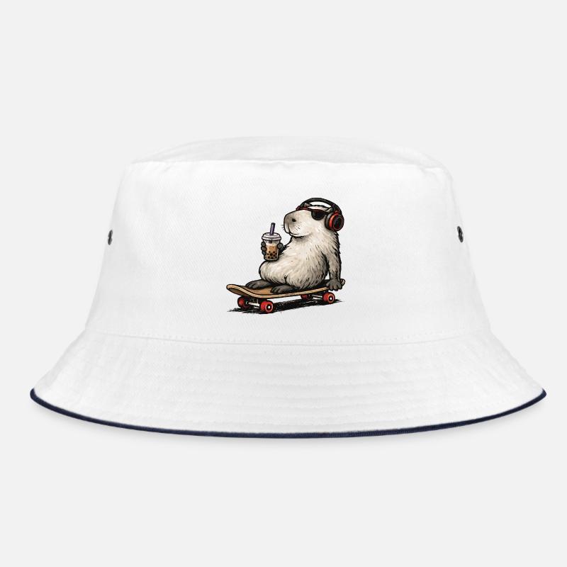 Capybara Skateboard Bubble Tea Bucket Hat