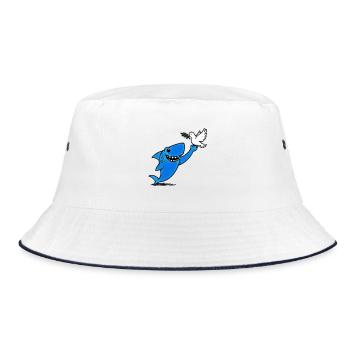Blauer Hai trifft Friedenstaube - Bucket Hat - Weiß/Navy - Vorne