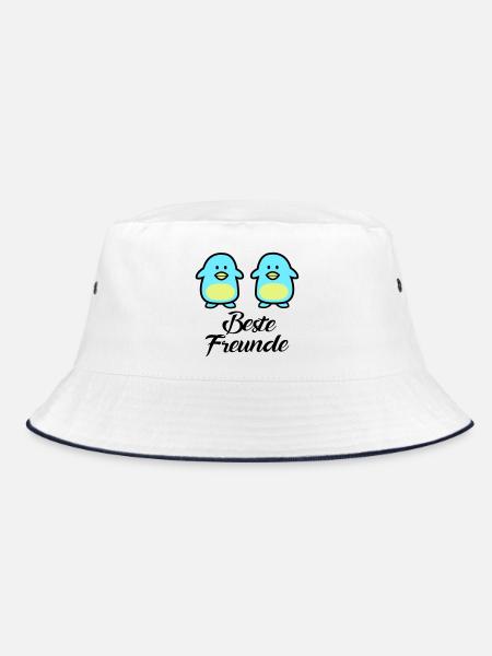 Pinguine Beste Freunde - Bucket Hat - Weiß/Navy - Vorne