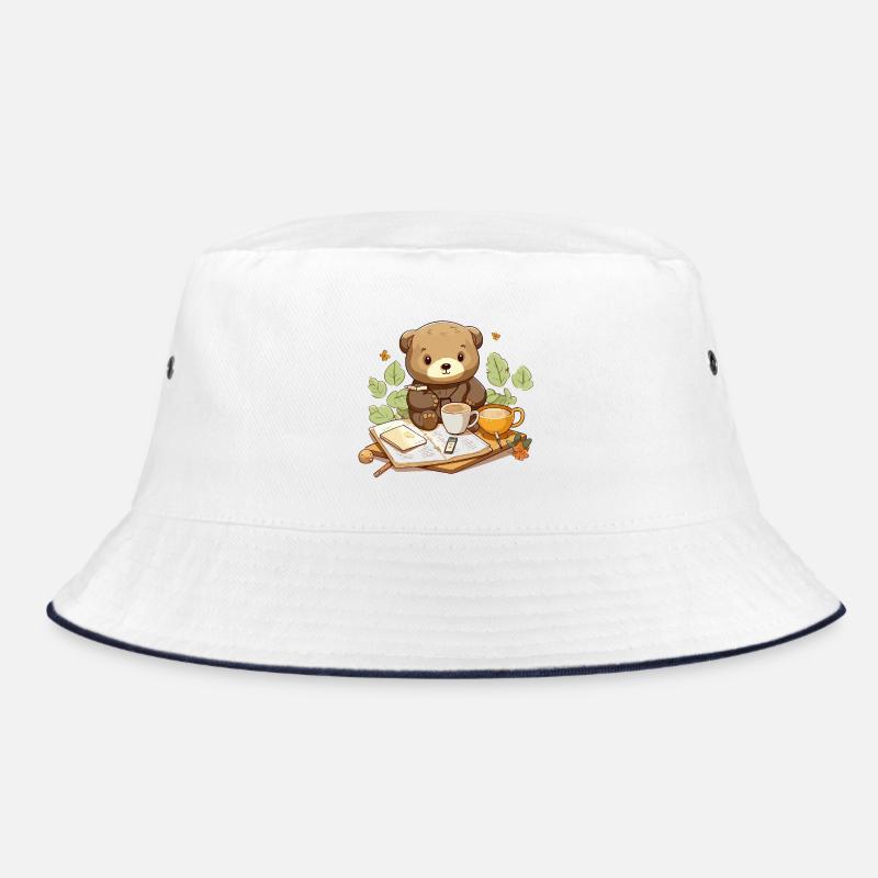 Cuddly bear reading with coffee Bucket Hat