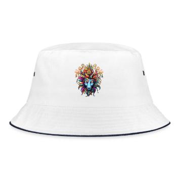 Farbiger Löwenkopf Vulkanzauber - Bucket Hat - Weiß/Navy - Vorne
