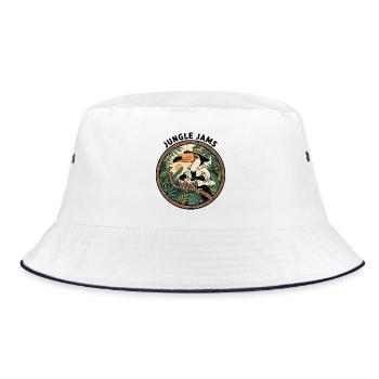 Toucan Jungle jammet Bongo-Schlagzeuger Retro - Bucket Hat - Weiß/Navy - Vorne