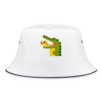 Crocodile joyeux avec un oiseau dans la bouche - Bob - blanc/marine - Devant