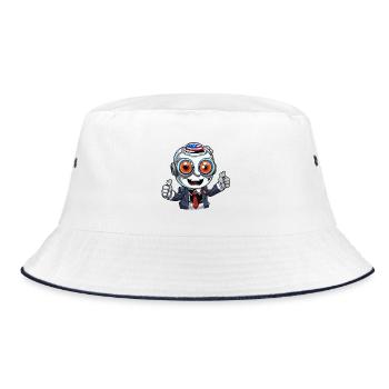 Robot-Maskottchen mit Flaggenhut - Bucket Hat - Weiß/Navy - Vorne