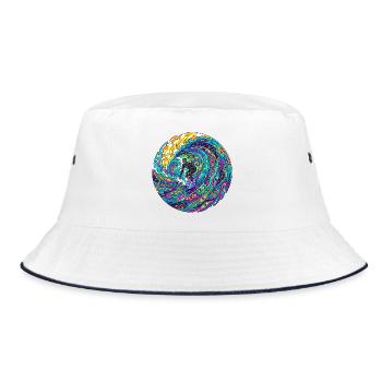 Psychedelische Surfwelle - Bucket Hat - Weiß/Navy - Vorne