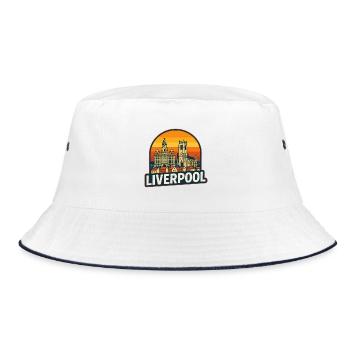 Vintage Liverpool Skyline Retro Sunset Design - Bucket Hat - white/navy - Front