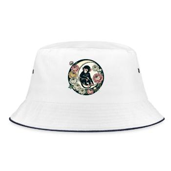Mondbeschienener Affen-und-Rosen-Kreis - Bucket Hat - Weiß/Navy - Vorne