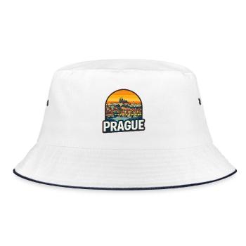 Prague Skyline Retro Sunset Vintage Design - Bucket Hat - white/navy - Front