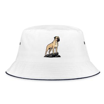 Bullmastiff Dog on Rock Portrait Fawn Black - Bucket Hat - white/navy - Front