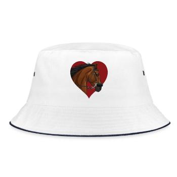Der Kopf eines braunen Pferdes und ein Herz - Bucket Hat - Weiß/Navy - Vorne