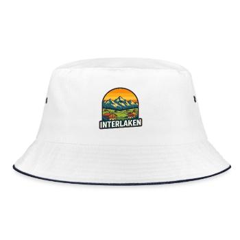 Interlaken Switzerland Retro Sunset Mountain Art - Bucket Hat - white/navy - Front