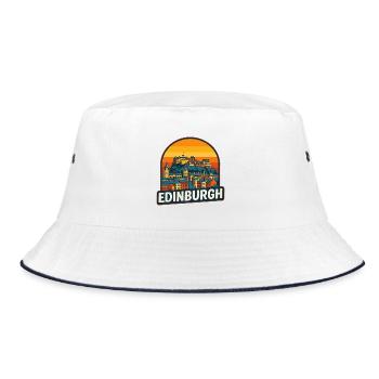 Edinburgh Skyline Retro Sunset Castle Design - Bucket Hat - Weiß/Navy - Vorne