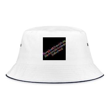 Regenbogentypografie auf schwarzem Hintergrund - Bucket Hat - Weiß/Navy - Vorne