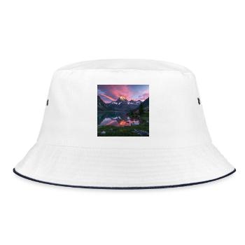 Alpine light at the mountain lake - Bucket Hat - white/navy - Front