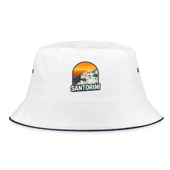 Santorini Greece Retro Sunset Vintage Island Art - Bucket Hat - white/navy - Front