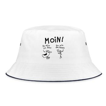 Moin Möwe Pommesdieb Lustig - Bucket Hat - Weiß/Navy - Vorne