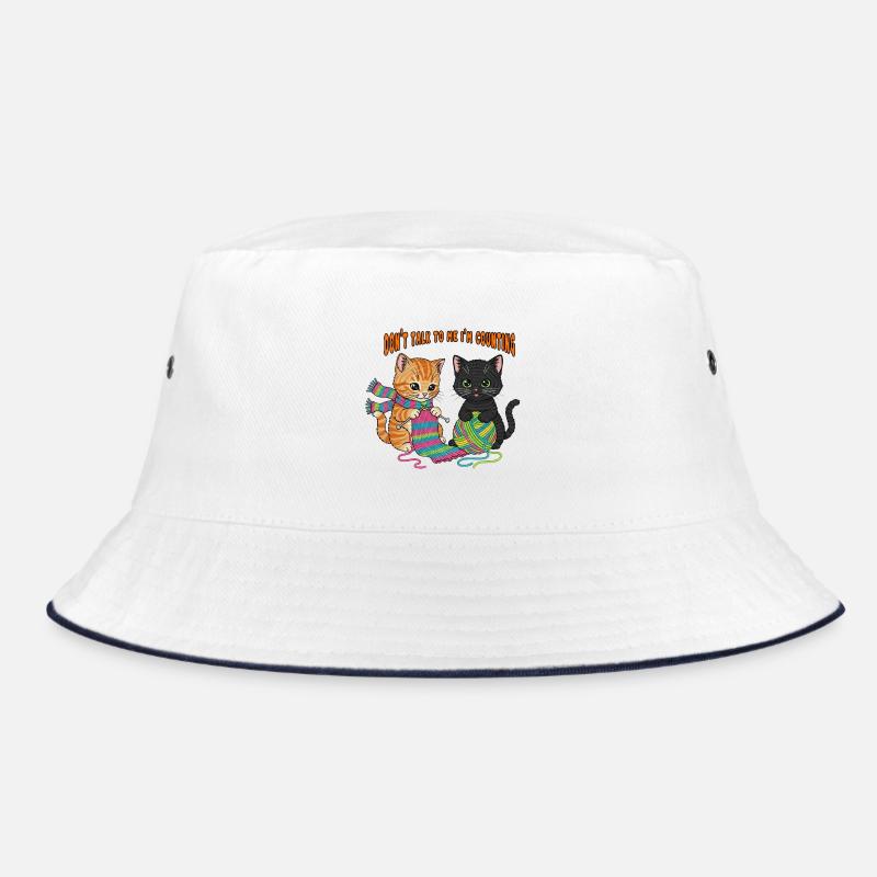 Zählen-Kätzchen-Strickduo - Bucket Hat - Weiß/Navy