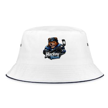 Bär Eishockey Team Maskottchen - Bucket Hat - Weiß/Navy - Vorne