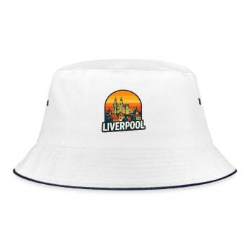 Liverpool Skyline Retro Sunset Vintage Design - Bucket Hat - white/navy - Front