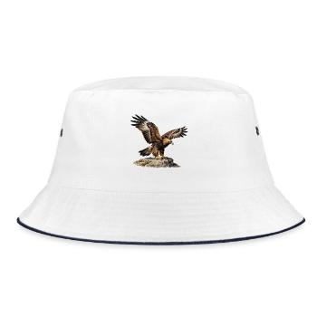 Adler im Flug auf steilem Felsen - Bucket Hat - Weiß/Navy - Vorne