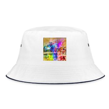 Farbenfrohes Winterdorf-Aquarell - Bucket Hat - Weiß/Navy - Vorne
