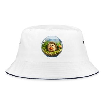 Igel in Glaskugel mit Waldszene - Bucket Hat - Weiß/Navy - Vorne