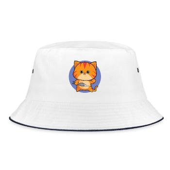 Friendly Tabby Cat with Green Eyes - Bucket Hat - white/navy - Front