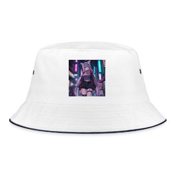 Neko Cyber Hero Neon Town - Bucket Hat - white/navy - Front