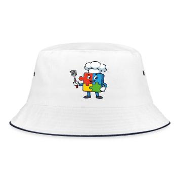 Puzzle Piece Chef Maskottchen - Bucket Hat - Weiß/Navy - Vorne