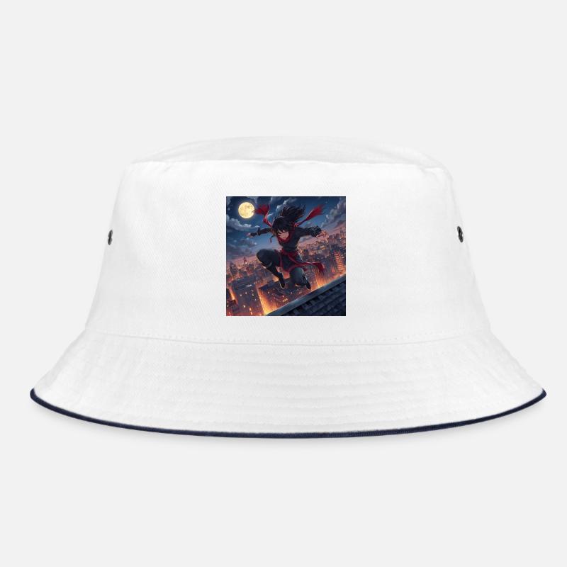 Moonlit night jump over rooftops - Bucket Hat - white/navy