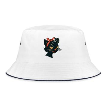 Chat noir dans un style rétro des années 50 - Bob - blanc/marine - Devant