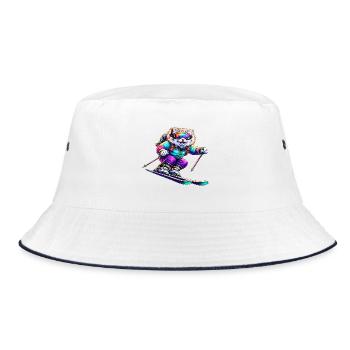 Neon Skihund Wintersporttier - Bucket Hat - Weiß/Navy - Vorne