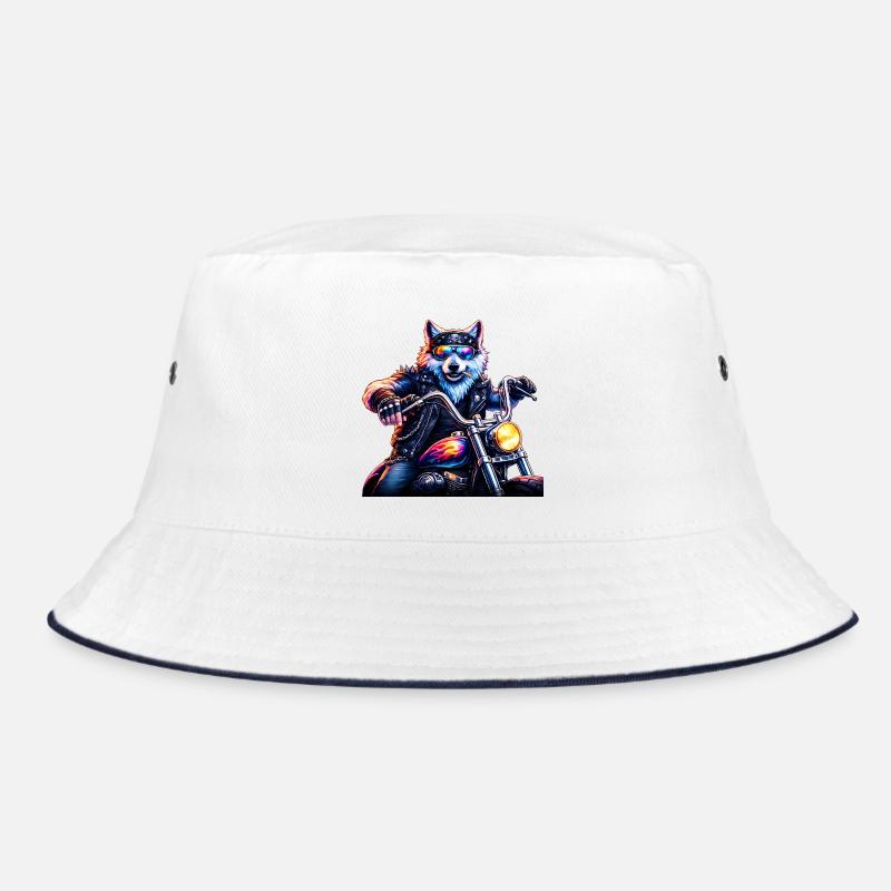 Neon Biker Wolf Motorcycle Animal Bucket Hat