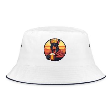 Dobermann Hund Bier Lustig - Bucket Hat - Weiß/Navy - Vorne