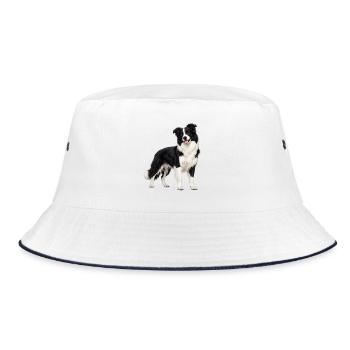 Black and White Border Collie - Bucket Hat - white/navy - Front