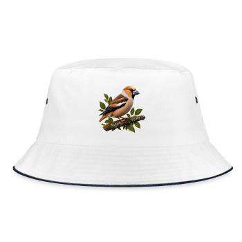 Kernbeißer auf bemoostem Ast – Naturgetreue Illust - Bucket Hat - Weiß/Navy - Vorne