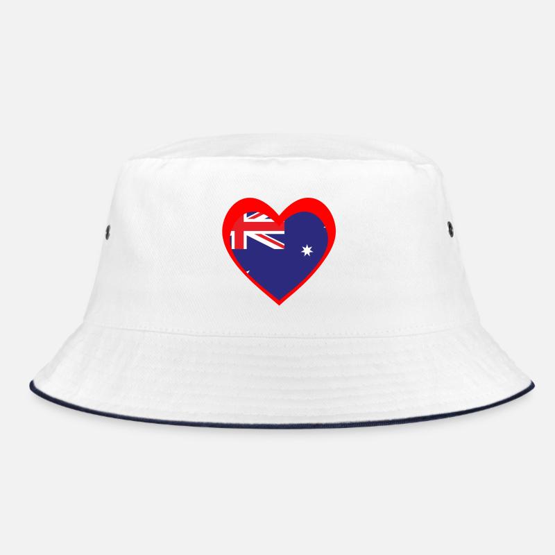 Red Aussie Heart – Wahrer südlicher Geist - Bucket Hat - Weiß/Navy
