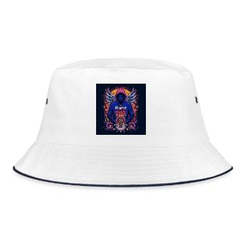 Heaven's Gate Hoodie with Angel Wings - Bucket Hat - white/navy - Front