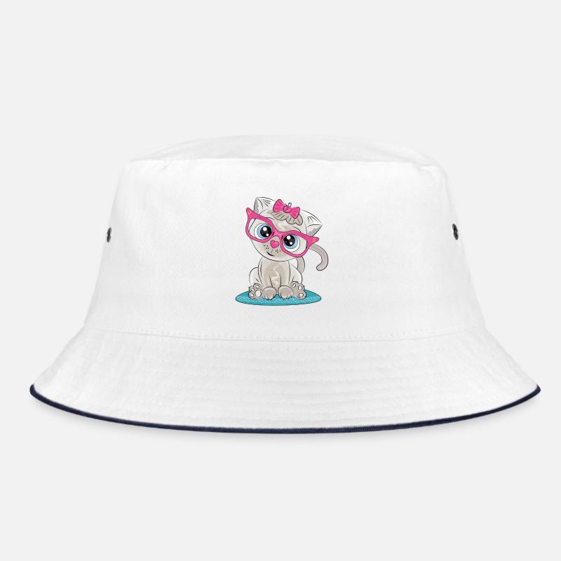 Kätzchen mit rosa Brille und Schleife Bucket Hat